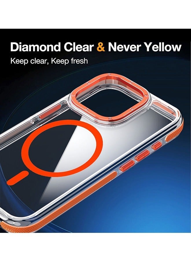 iPhone 16 Pro Max Magsafe Case, Anti Yellow Anti Scratch Stronger Magnets Cover, Slim Clear Cover (Orange) - Image 2